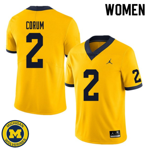 Women's University of Michigan #2 Blake Corum Yellow NCAA Player Game Jersey